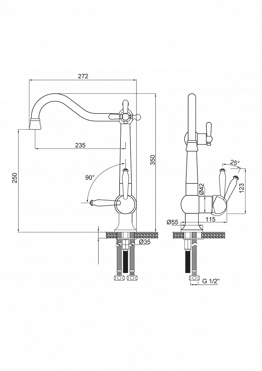 Смеситель для кухни под фильтр PAULMARK RETRO, вороненая сталь, Re213226-GM — изображение 9