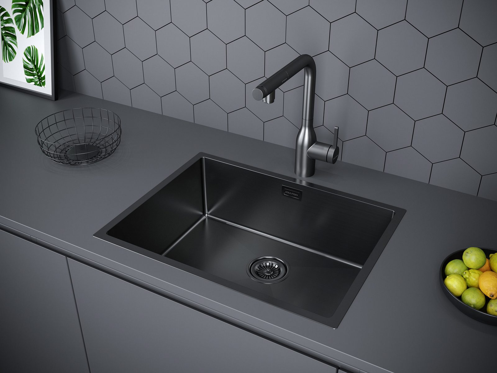 Кухонная мойка PAULMARK NEXT 58 UNI, PM215844-GM, вороненая сталь, 580х440мм — изображение 3