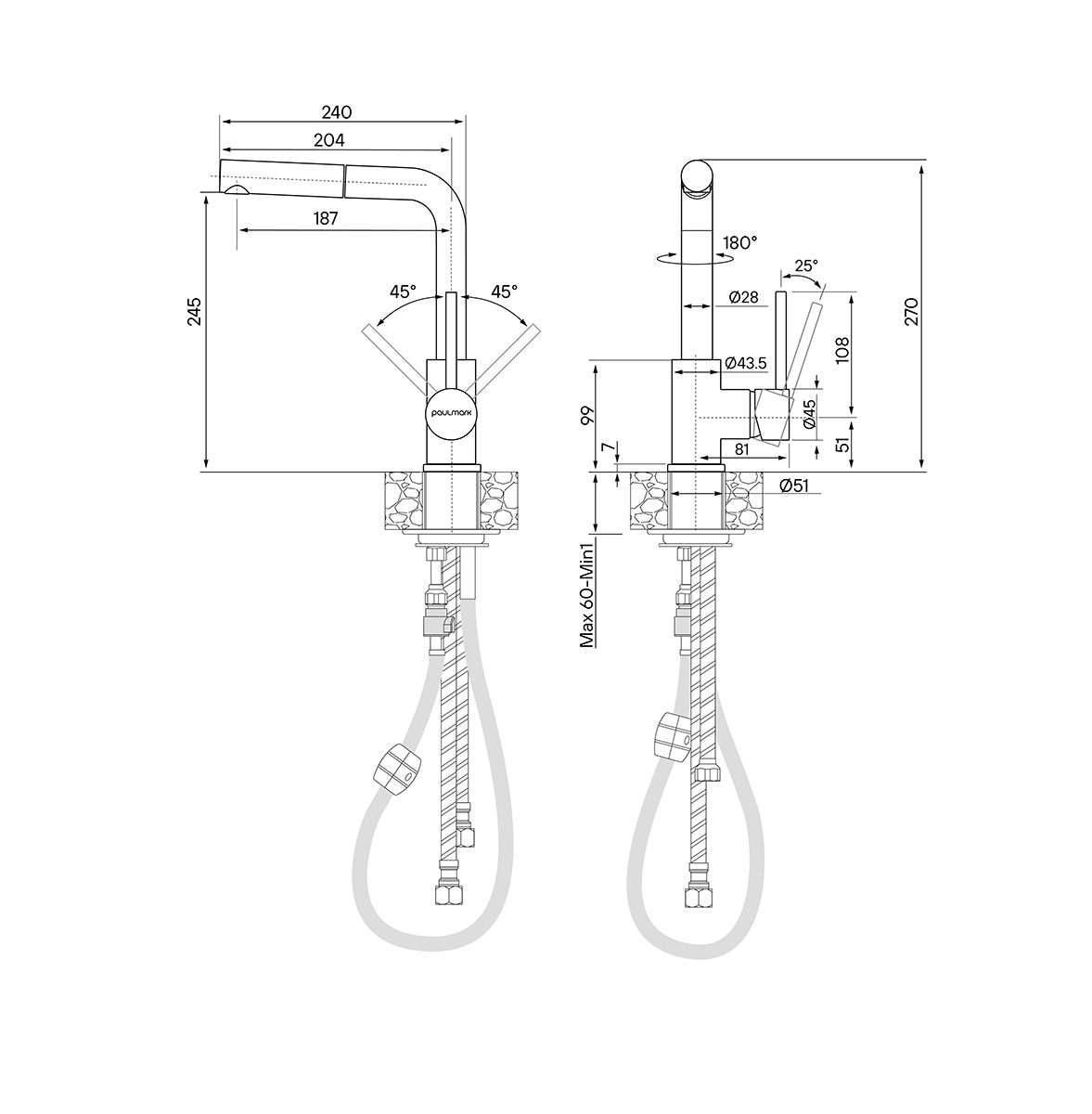 Смеситель для кухни с выдвижным изливом PAULMARK KASSEL, никель, Ka214311-NI — изображение 4
