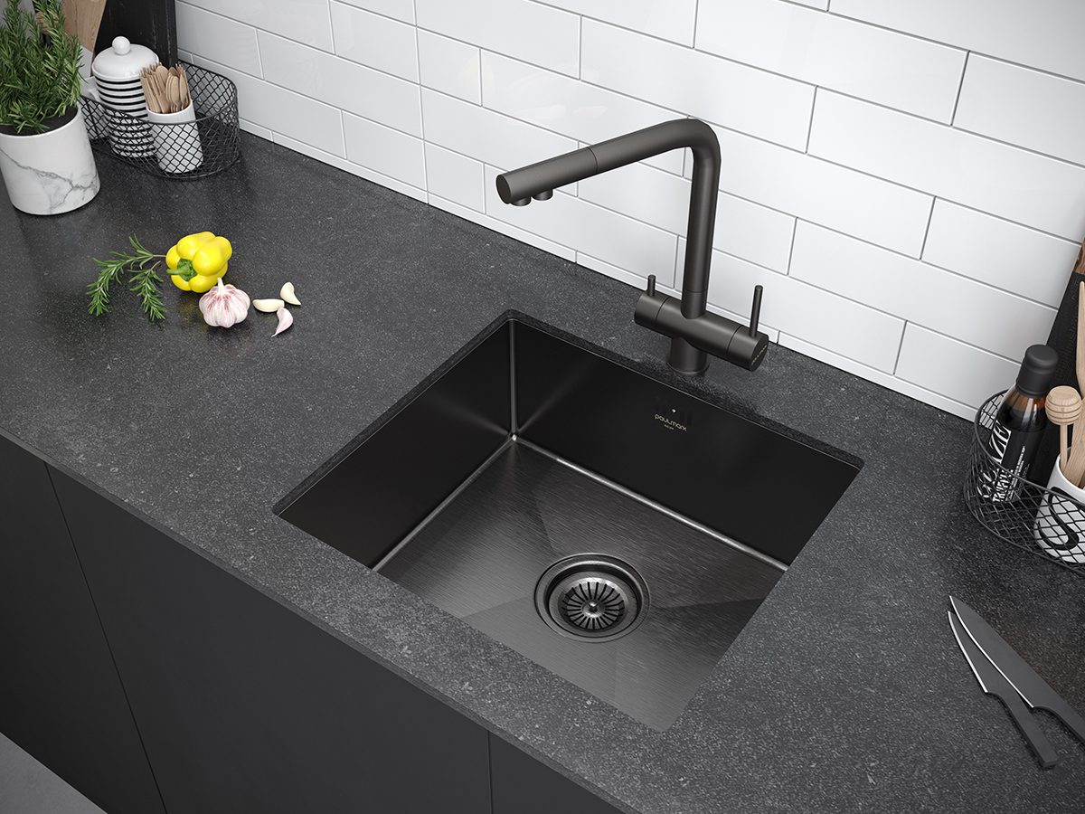 Кухонная мойка PAULMARK VISTA 44, PM304444-GM, вороненая сталь, 440х440мм — изображение 3