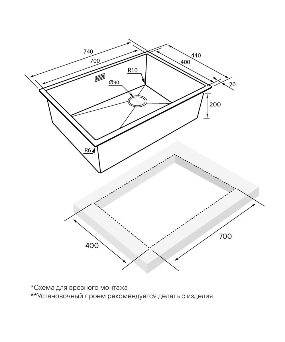 Кухонная мойка PAULMARK NEXT-SKEW 74 UNI, PM887444-GM, вороненая сталь, 740х440мм — изображение 5