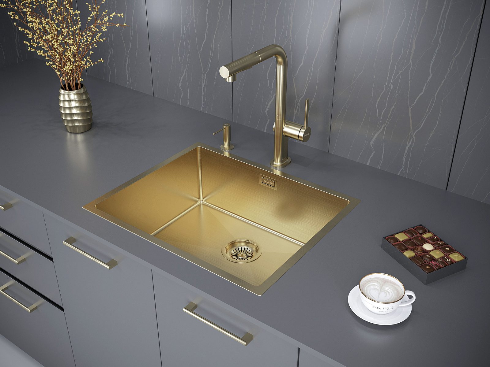 Кухонная мойка PAULMARK NEXT 54 UNI, PM215444-BG, брашированное золото, 540х440мм — изображение 4
