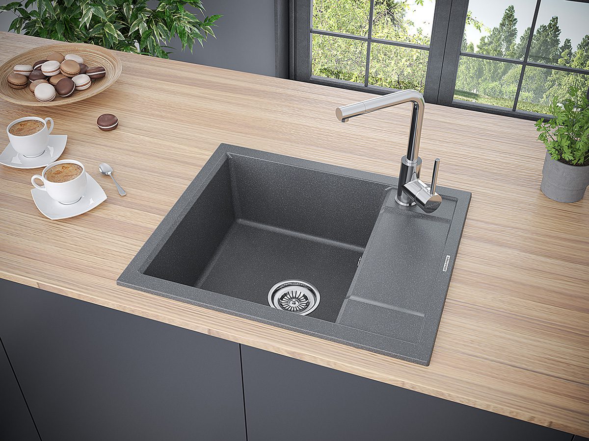 Кухонная мойка PAULMARK FLUGEN 50-600, PM216050-DG, графит, 600х500 — изображение 3