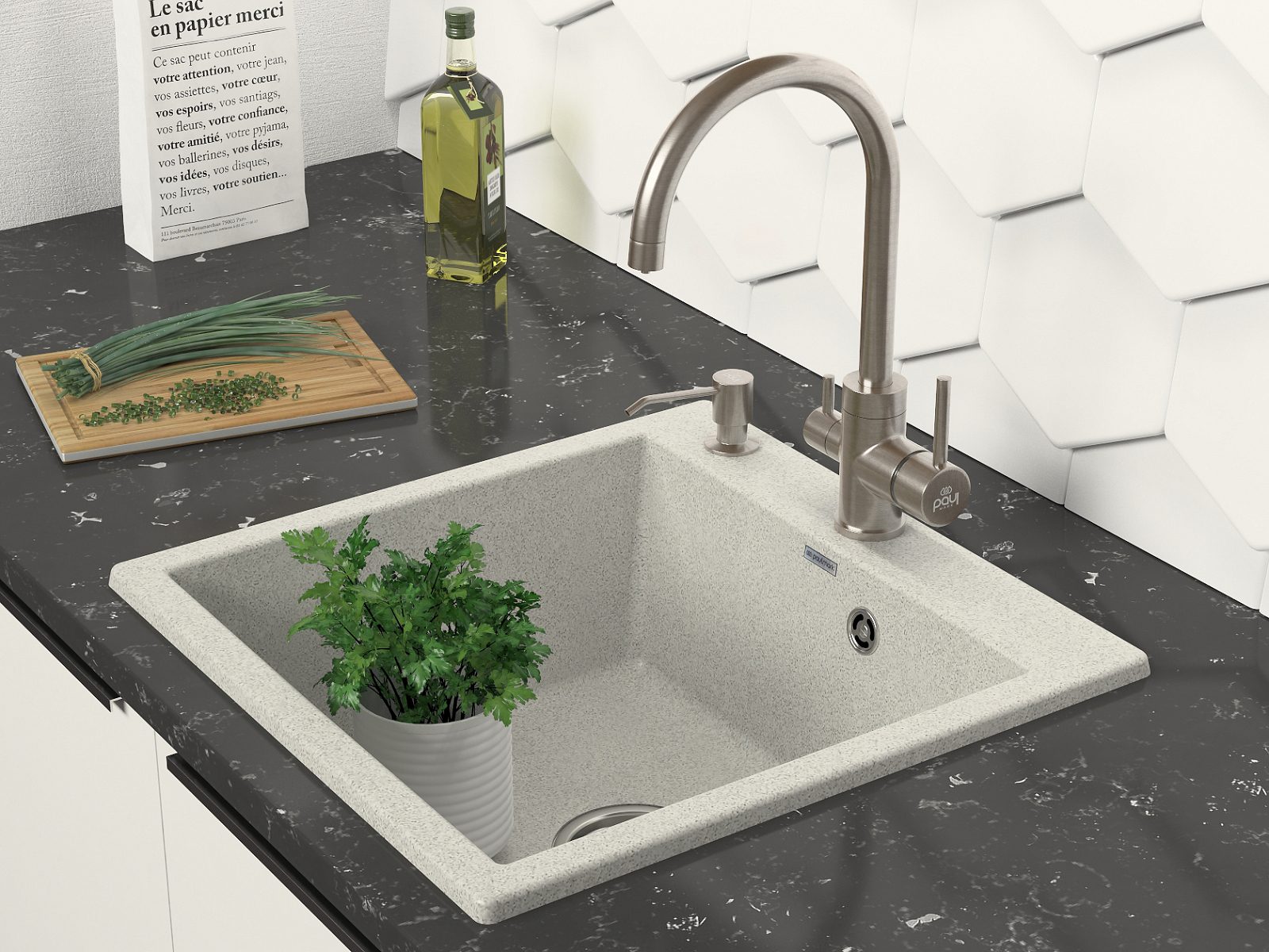 Кухонная мойка PAULMARK KANTE 50, PM105152-GR, серый, 510х521 — изображение 3