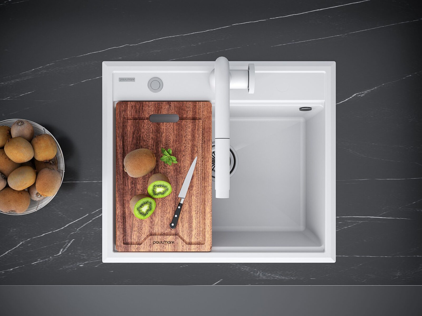 Кухонная мойка PAULMARK STEPIA 60, PM115951-WH, белый, 590х510 мм — изображение 3