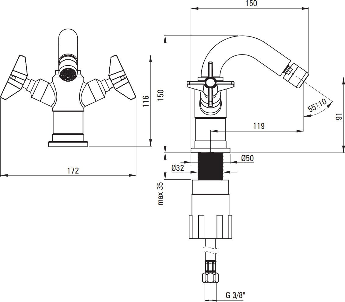 Смеситель для биде DEANTE TEMISTO двухвентильный, BQT M31D — изображение 5
