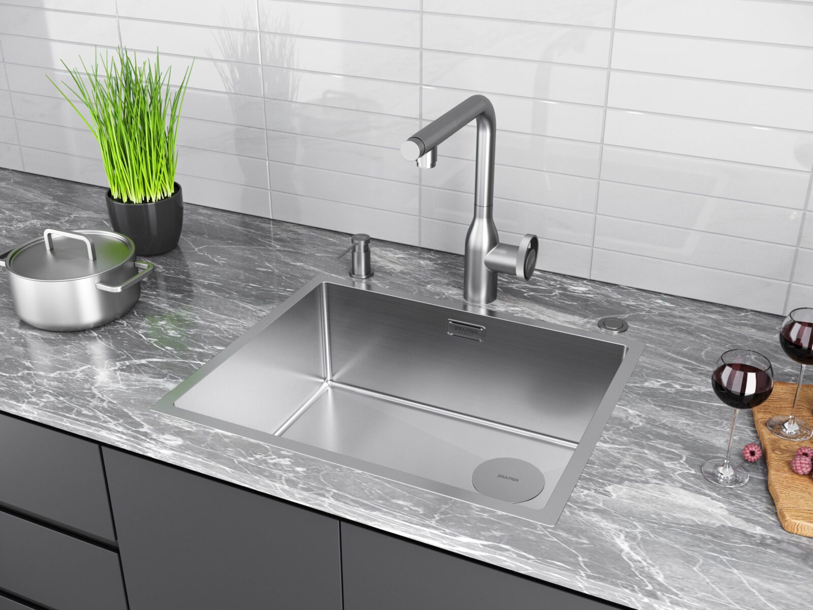 Кухонная мойка PAULMARK NEXT-SKEW 54 UNI, PM885444-BS, брашированная сталь, 540х440мм — изображение 4