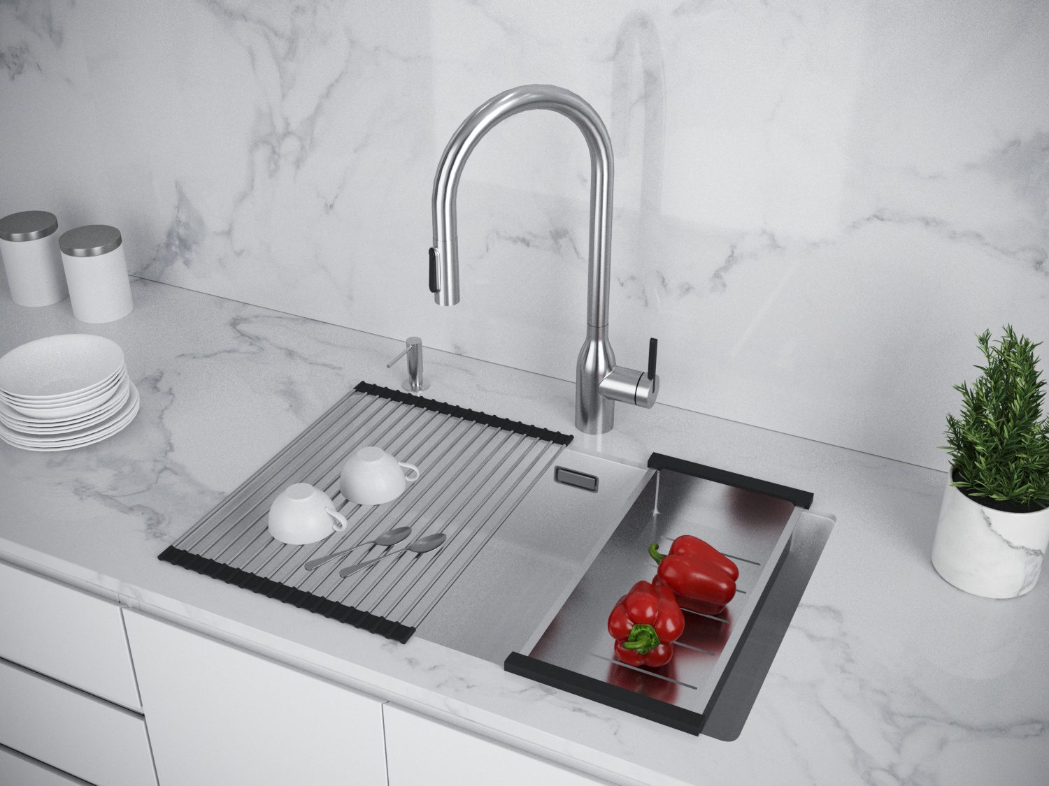 Кухонная мойка PAULMARK LUMI 74UNI, LU74-WH, белый, 740х460 — изображение 4