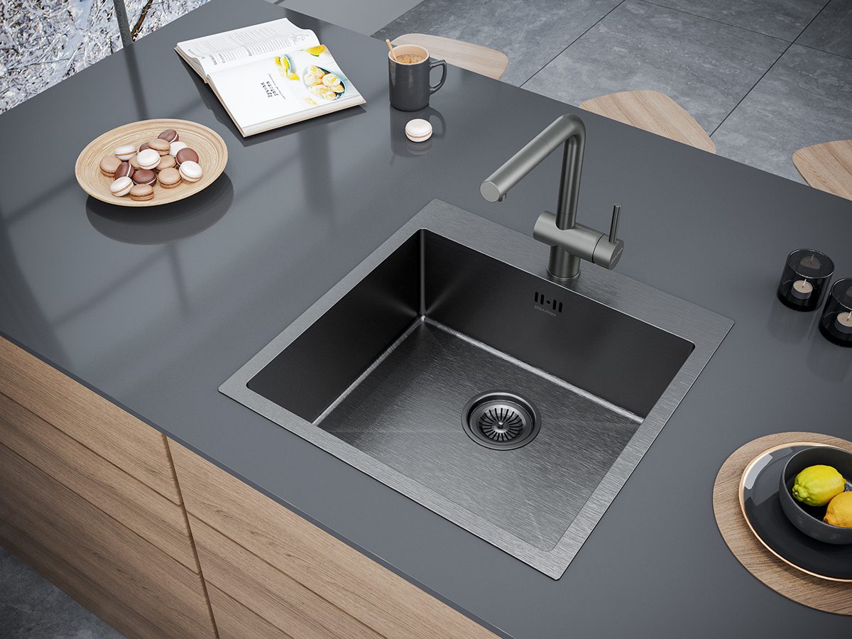 Кухонная мойка PAULMARK KRONER 51, PM215151-GM, вороненая сталь, 510х510мм — изображение 3