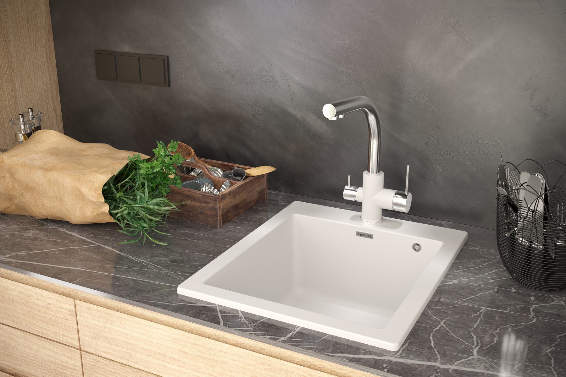 Кухонная мойка PAULMARK KANTE 50, PM105152-WH, белый, 510х523 — изображение 3