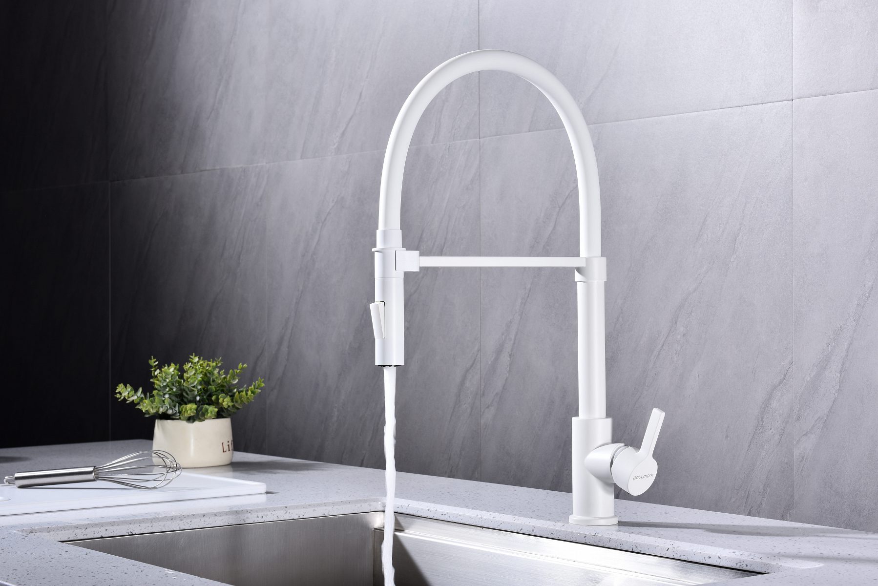 Смеситель для кухни с гибким изливом PAULMARK HALT, белый матовый, Ha214021-431 — изображение 2