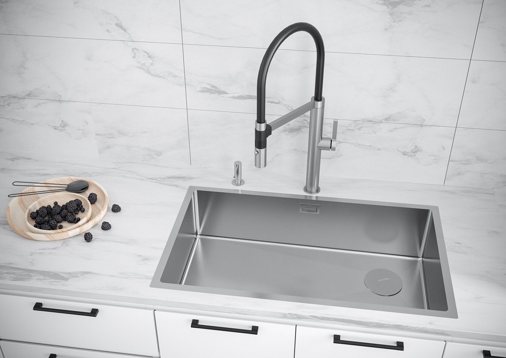 Кухонная мойка PAULMARK NEXT-SKEW 74 UNI, PM887444-BS, брашированная сталь, 740х440мм — изображение 3