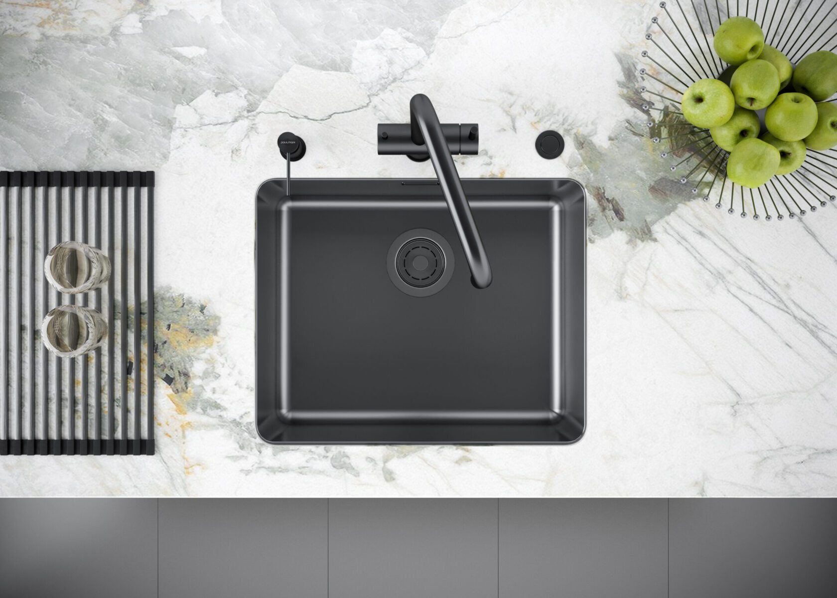 Кухонная мойка PAULMARK YUNI 54 UNI, YU54-GM, воронёная сталь, 540х440мм — изображение 3