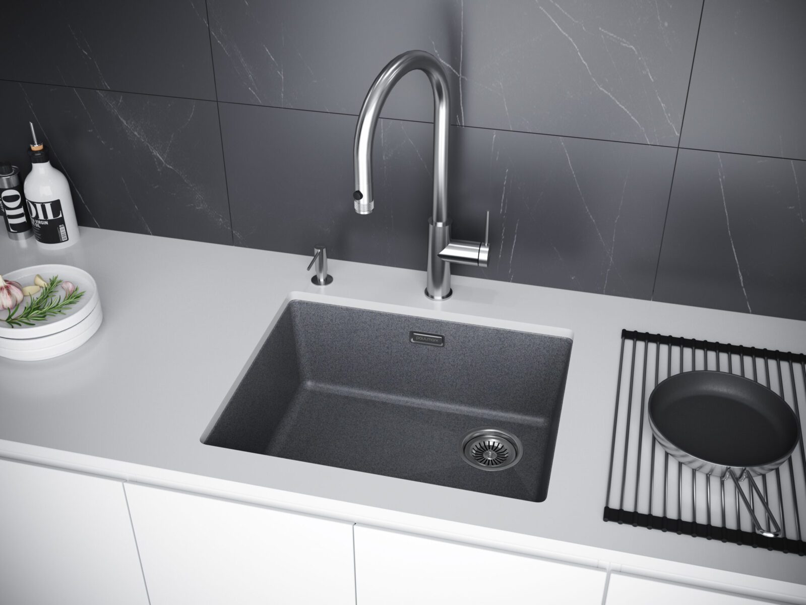 Кухонная мойка PAULMARK LUMI 55UNI-SKEW, LU55SK-BLM, черный металлик, 555х460 — изображение 4