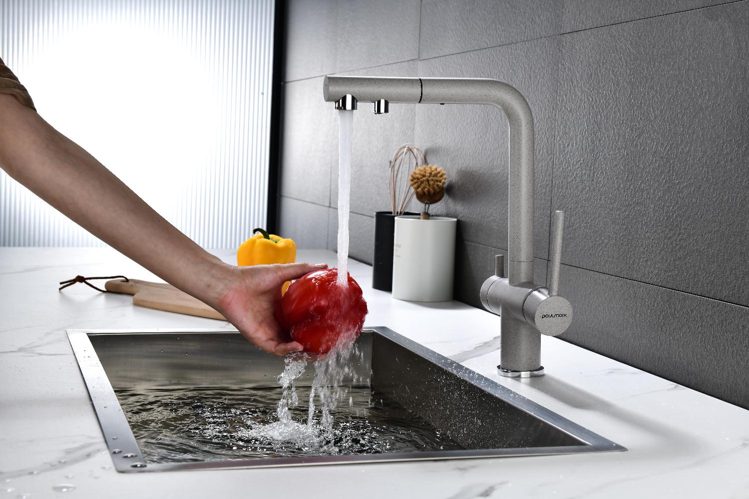 Смеситель для кухни под фильтр PAULMARK SERPENTINE, серый, Se213222-GR — изображение 7