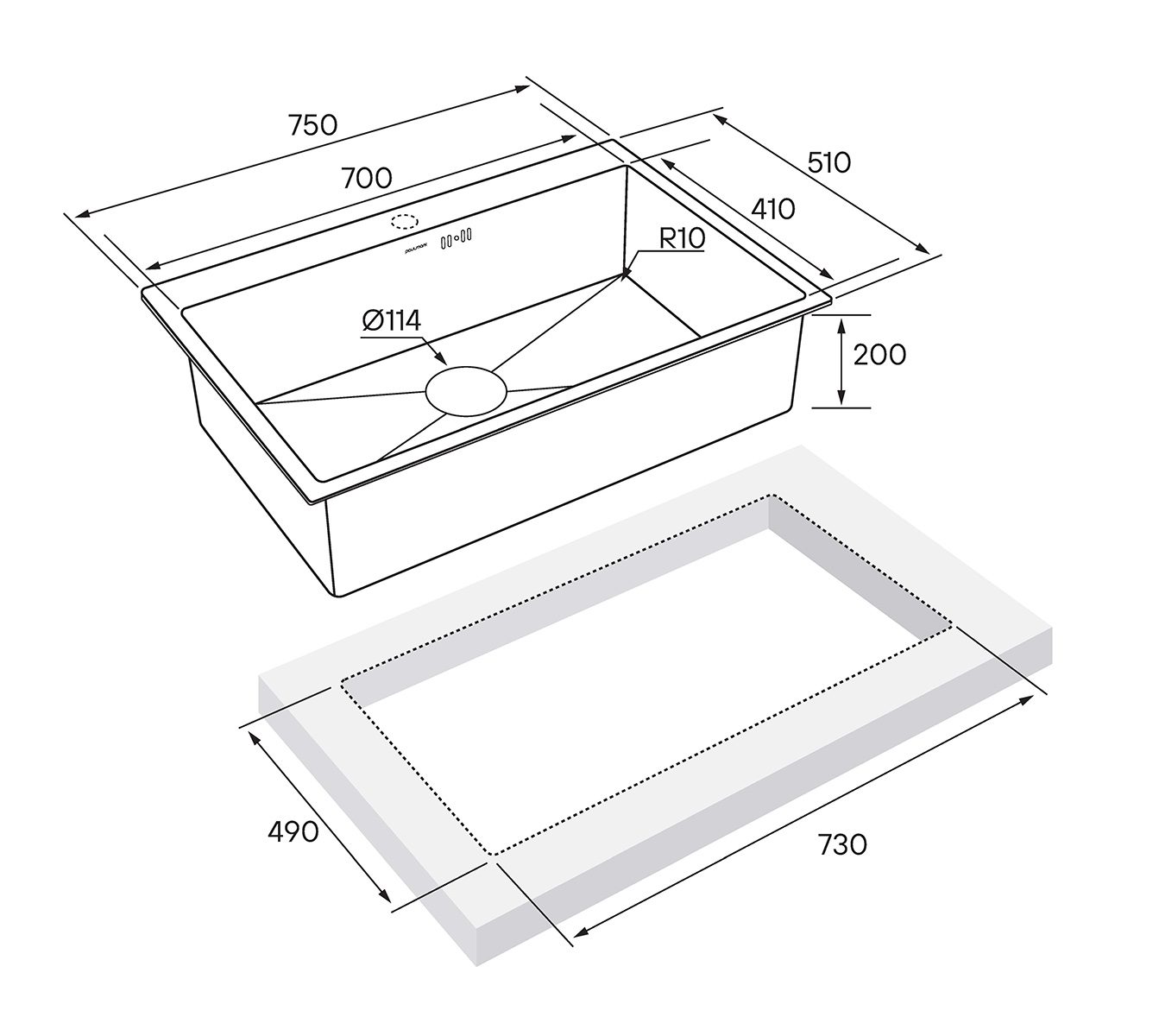 Кухонная мойка PAULMARK KRONER 75, PM217551-BS, брашированная сталь, 750х510мм — изображение 4