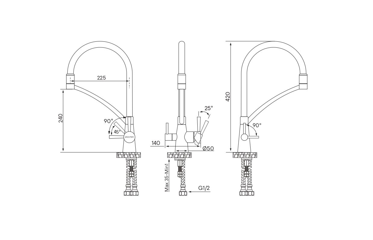 Смеситель для кухни под фильтр PAULMARK SIEGEN, бронза, белый излив, Si213111-BRw — изображение 7