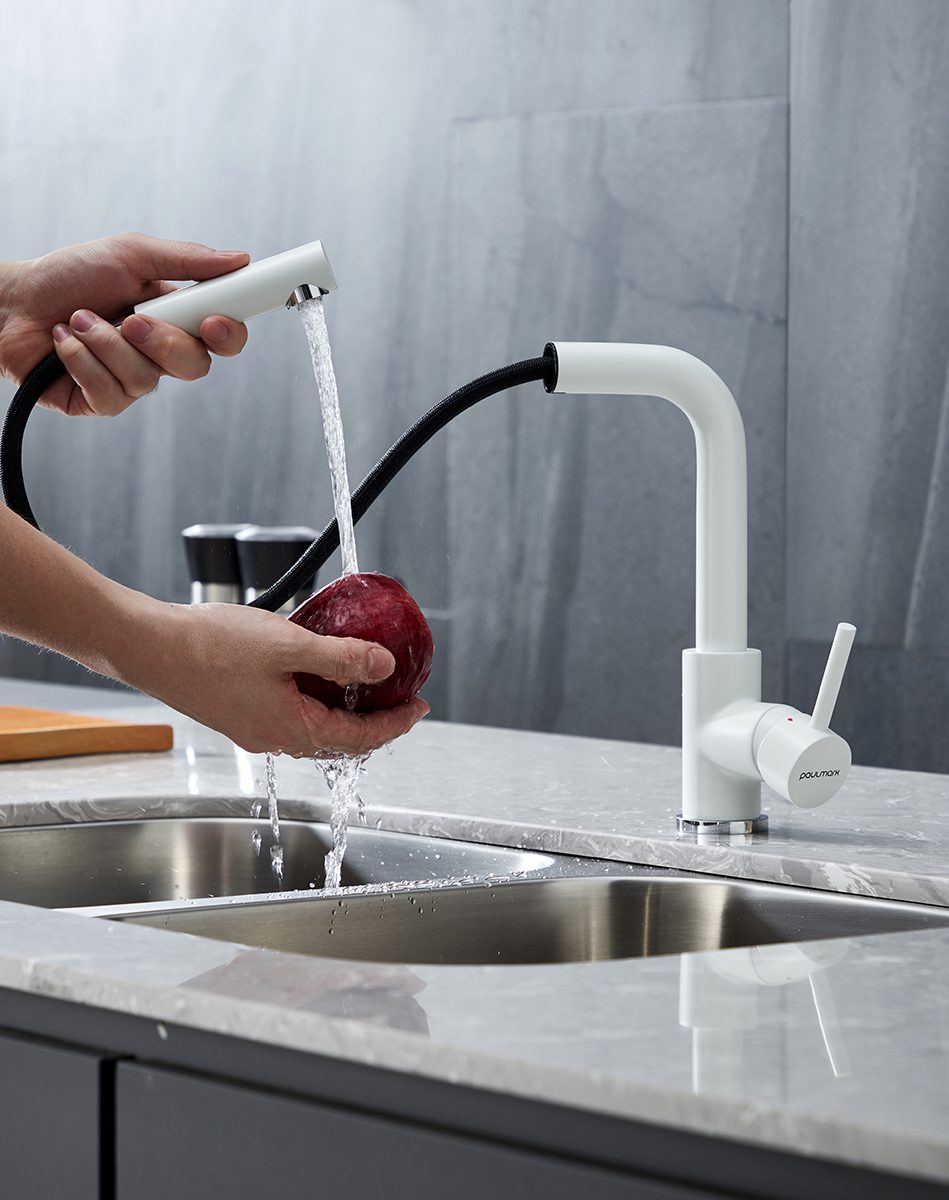 Смеситель для кухни с выдвижным изливом PAULMARK KASSEL, белый матовый, Ka214311-431TW — изображение 4