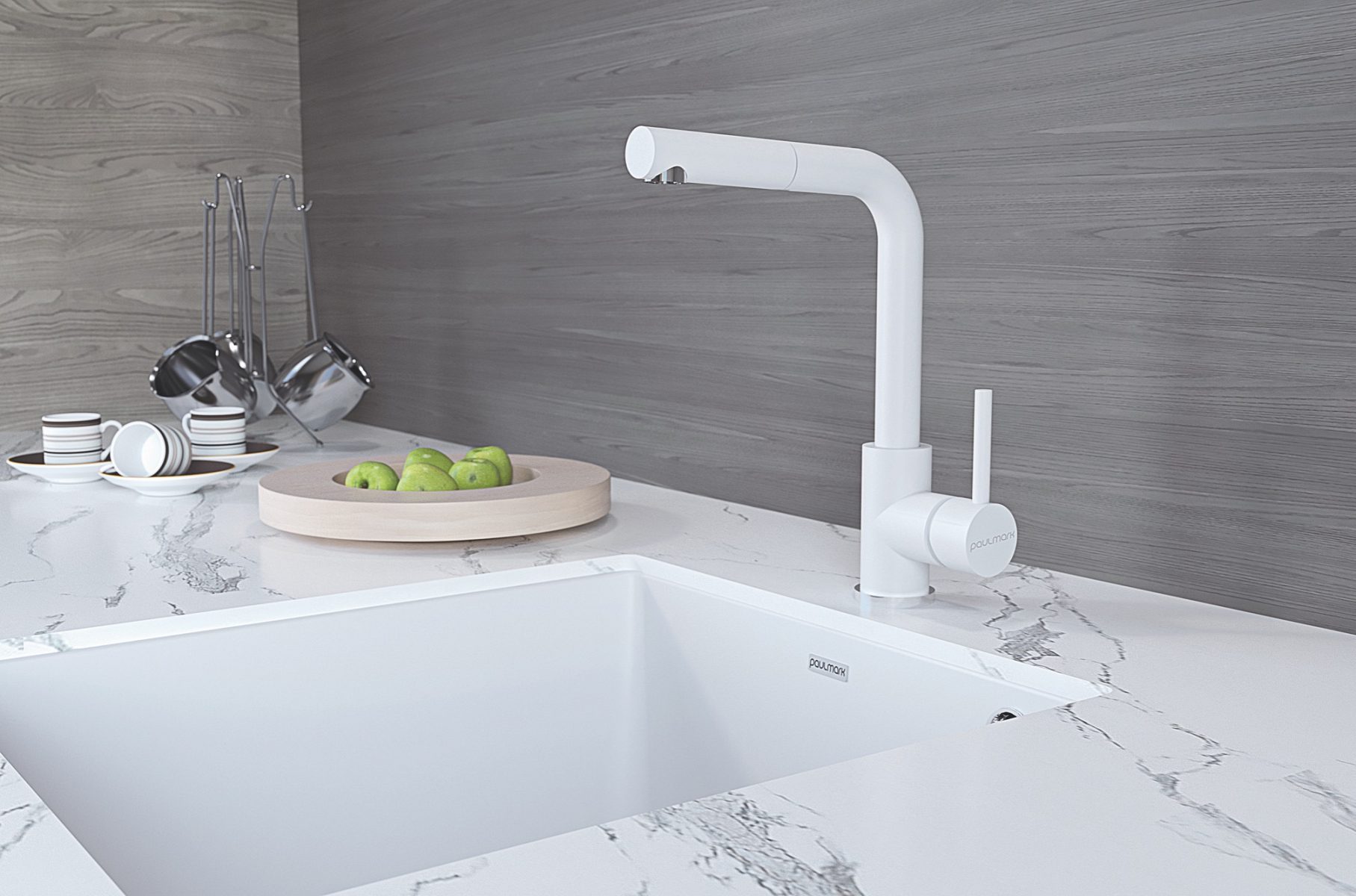 Смеситель для кухни с выдвижным изливом PAULMARK KASSEL, белый матовый, Ka214311-431TW — изображение 2