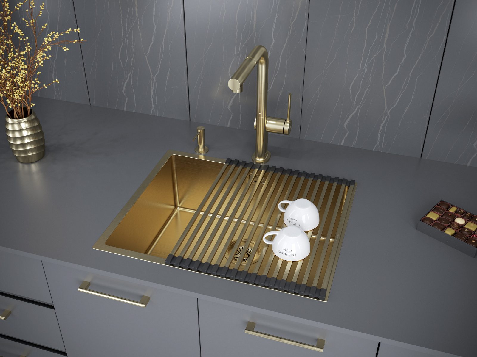 Кухонная мойка PAULMARK NEXT 54 UNI, PM215444-BG, брашированное золото, 540х440мм — изображение 5