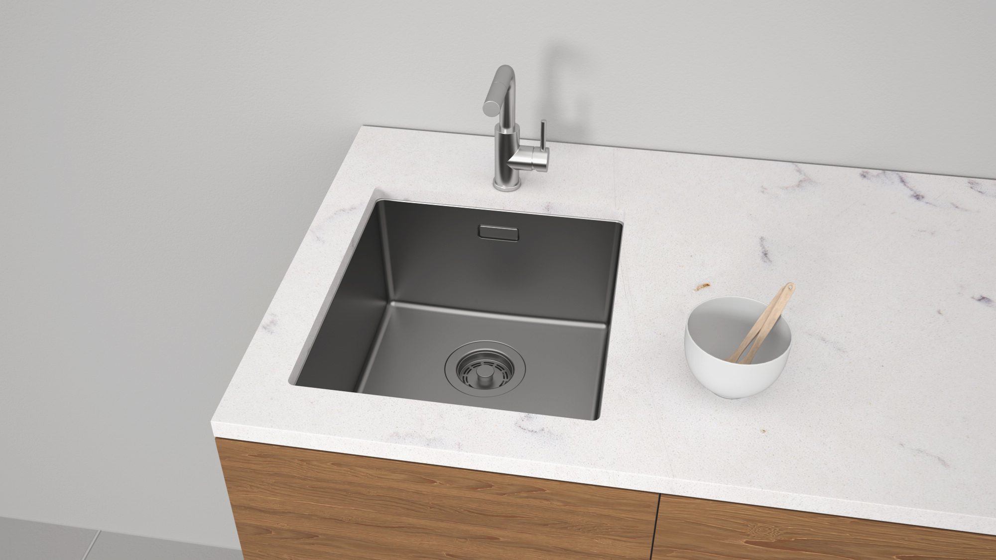 Кухонная мойка PAULMARK YUNI 39 UNI, YU39-GM, воронёная сталь, 390х440мм — изображение 3