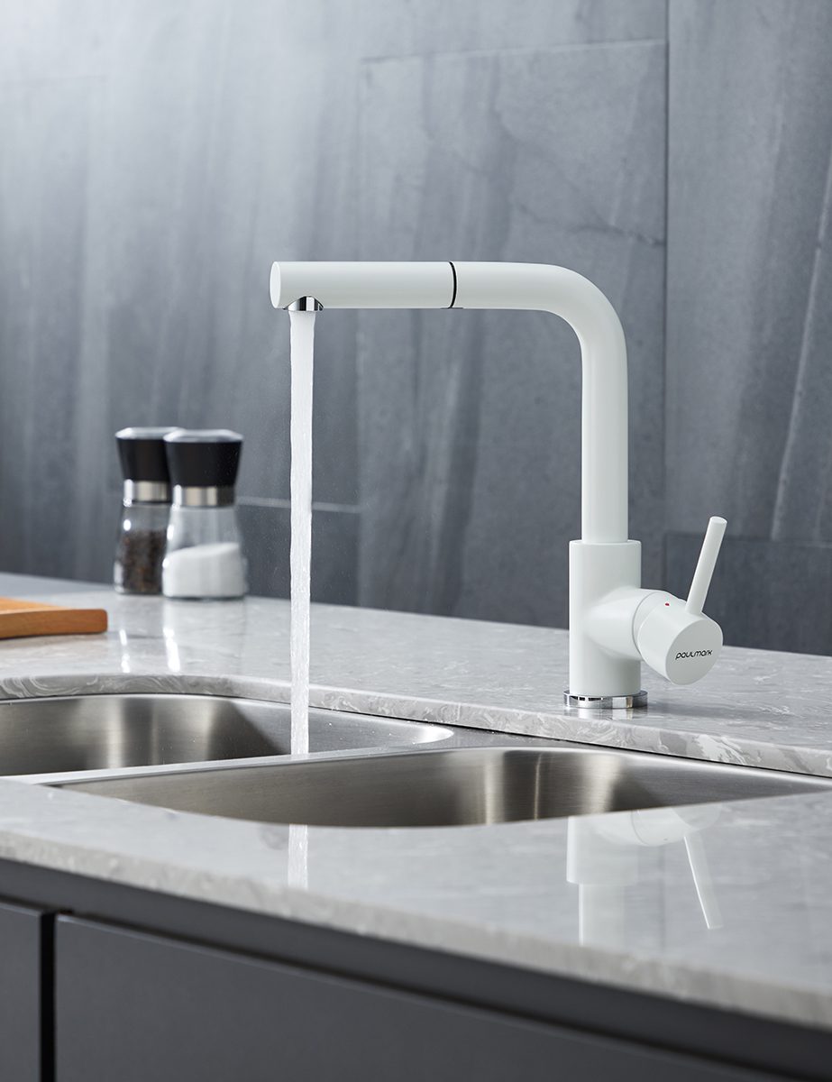 Смеситель для кухни с выдвижным изливом PAULMARK KASSEL, белый матовый, Ka214311-431TW — изображение 3