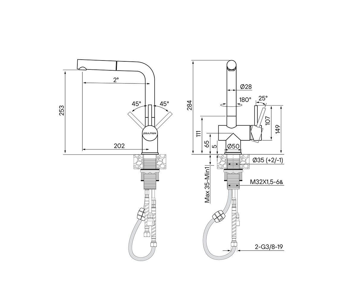 Смеситель для кухни с выдвижным изливом PAULMARK DOSSE, антрацит, Do214418-401 — изображение 4