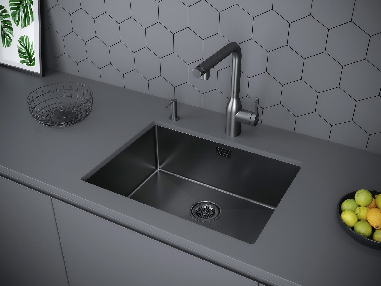 Кухонная мойка PAULMARK NEXT 58 UNI, PM215844-GM, вороненая сталь, 580х440мм — изображение 4