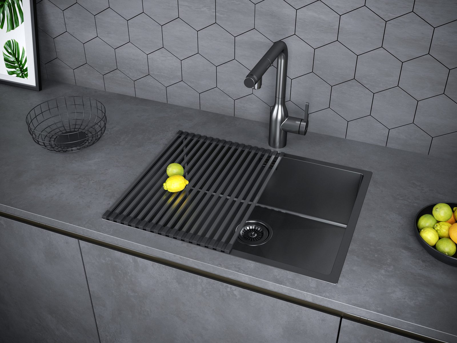 Кухонная мойка PAULMARK NEXT 58 UNI, PM215844-GM, вороненая сталь, 580х440мм — изображение 5