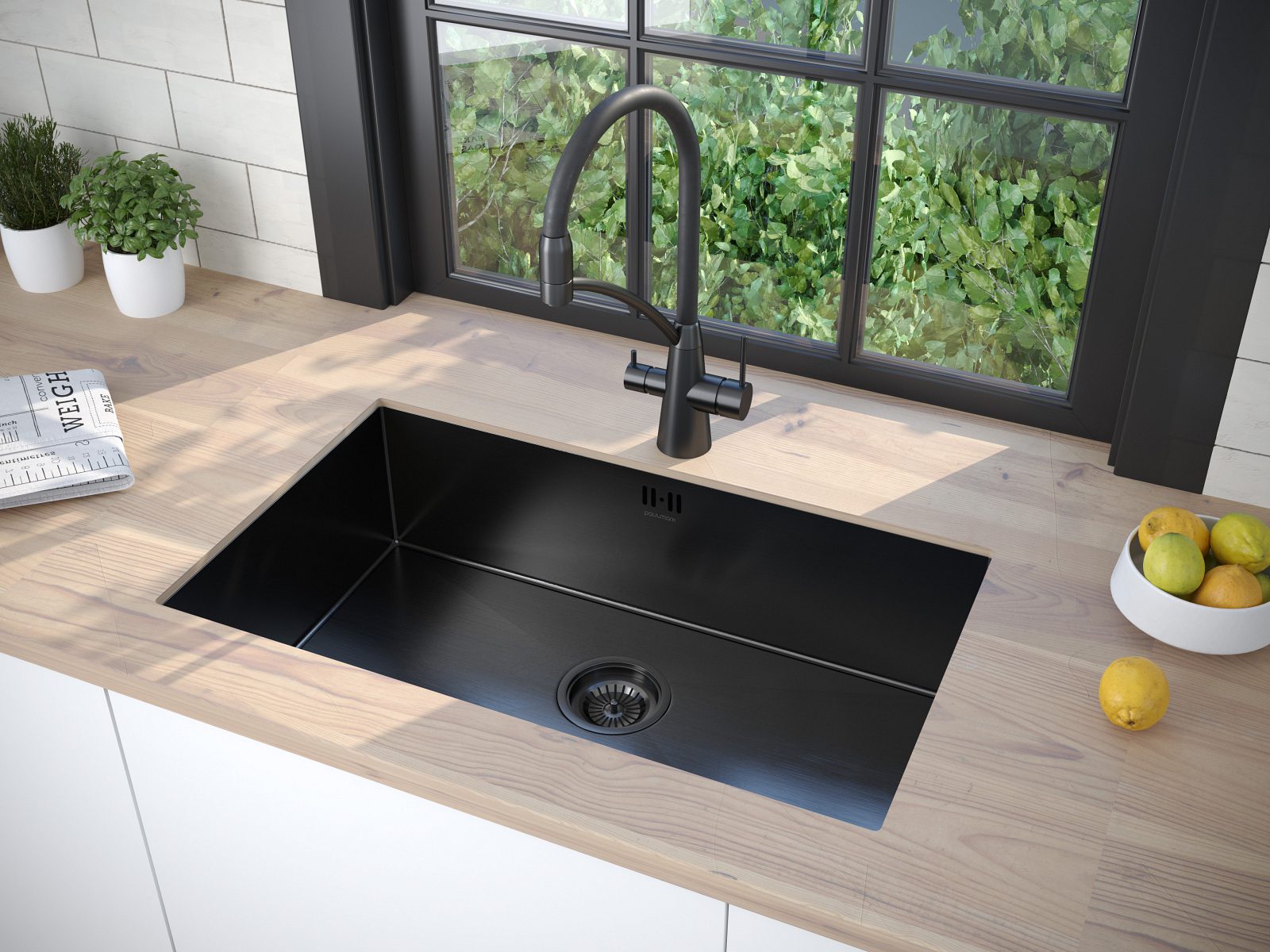 Кухонная мойка PAULMARK GERBERG 74 UNI, PM257444-GM, вороненая сталь, 740х440мм — изображение 3