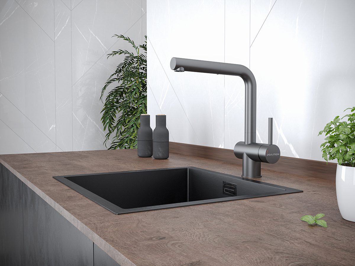 Смеситель для кухни с выдвижным изливом PAULMARK DOSSE, вороненая сталь, Do214418-GM — изображение 2