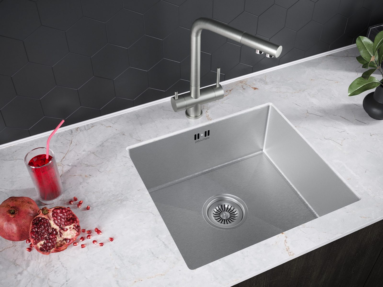 Кухонная мойка PAULMARK VISTA 44, PM304444-BS, брашированная сталь, 440х440мм — изображение 3