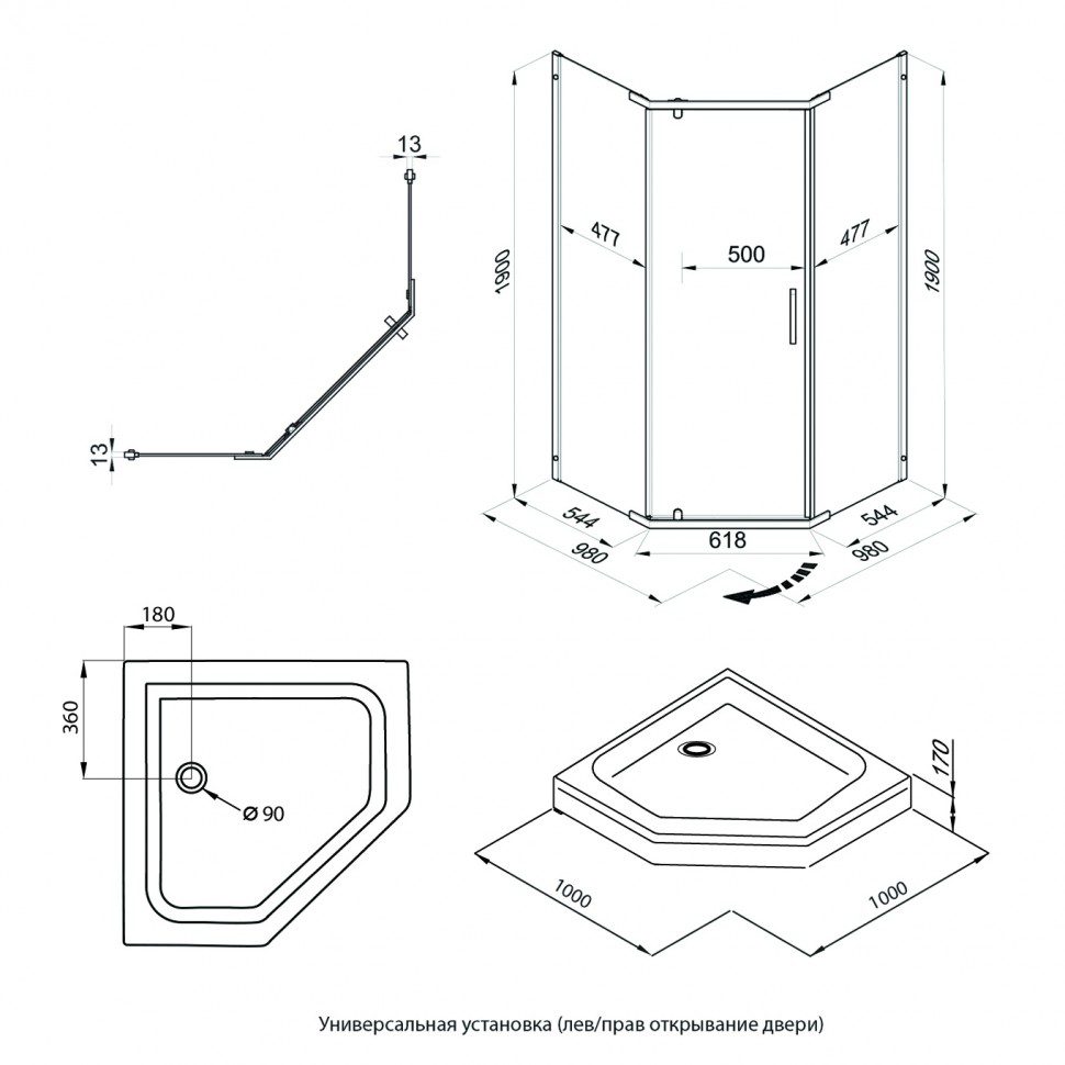 Душевой уголок Тритон Дека-Хром 100*100 прозрачное/хром, Щ0000056816 — изображение 5