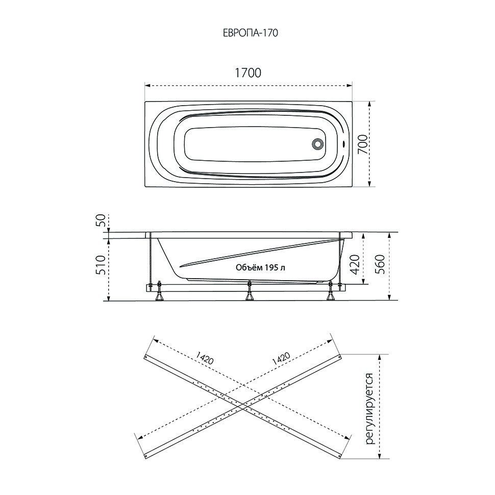 Ванна акриловая Тритон Европа 170*70, Щ0000040925 — изображение 5