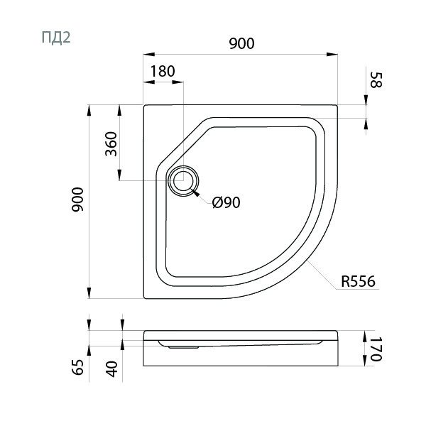 Душевой поддон Тритон ПД2 90*90 низкий, Щ0000005624 — изображение 2