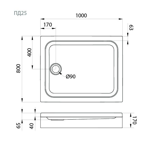 Душевой поддон Тритон ПД25 100*80 низкий, Щ0000042951 — изображение 2