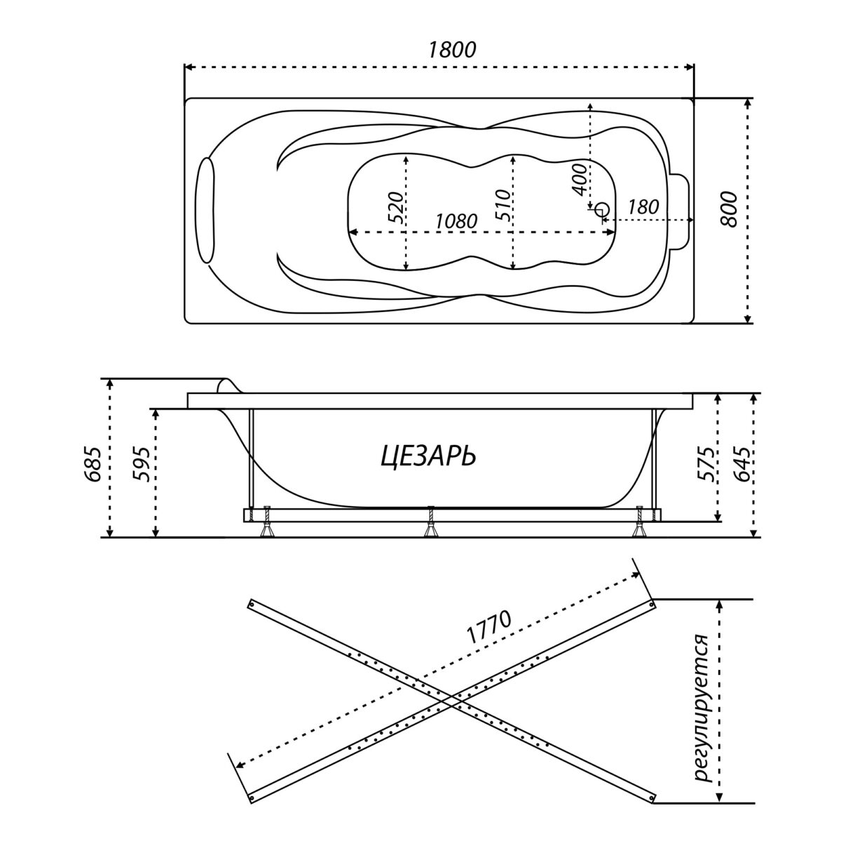 Каркас усиленный для ванн Тритон 170-190*75-90 универсальный, Щ0000041798 — изображение 3