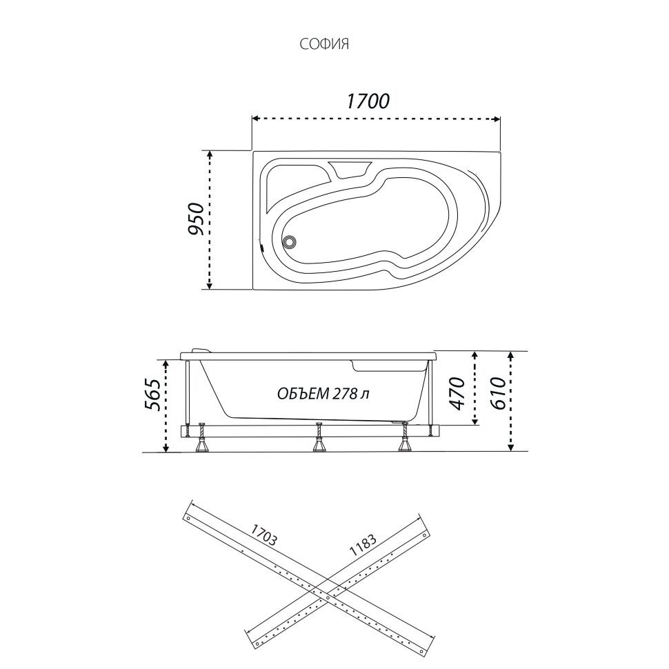 Ванна акриловая Тритон София 170, левая, Щ0000046115 — изображение 7