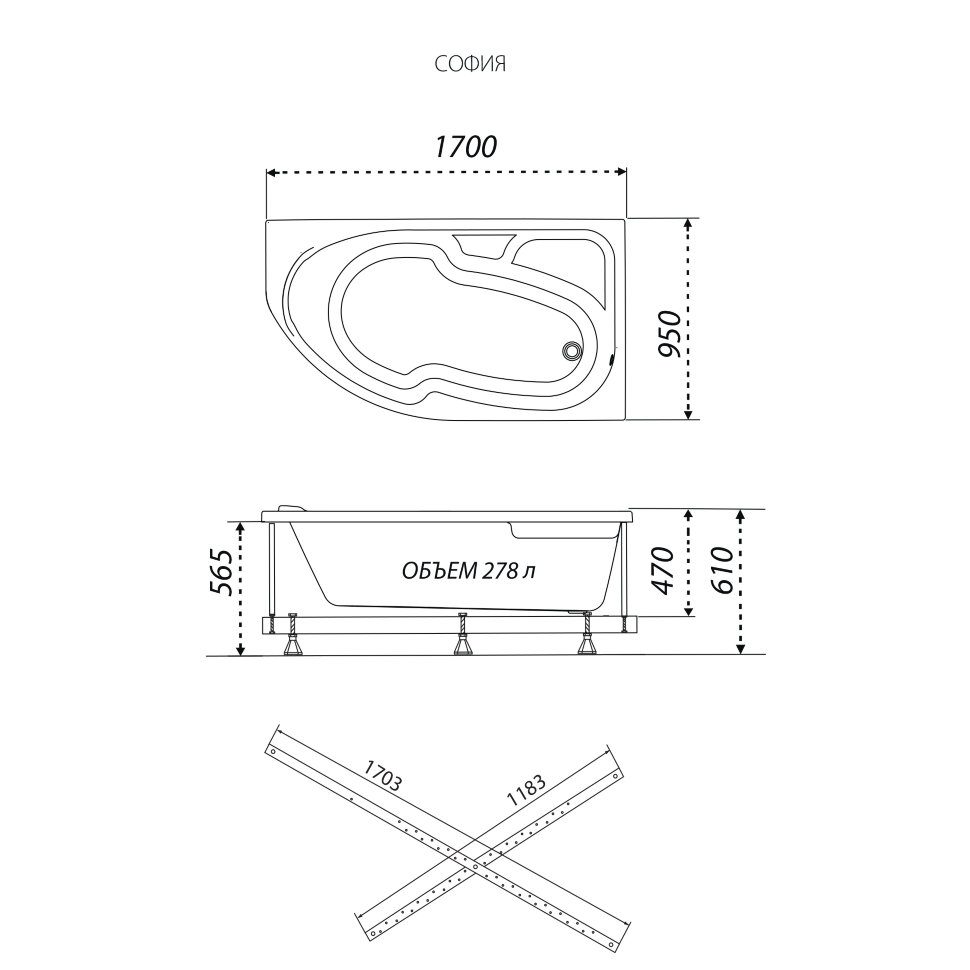 Ванна акриловая Тритон София 170, правая, Щ0000046120 — изображение 7