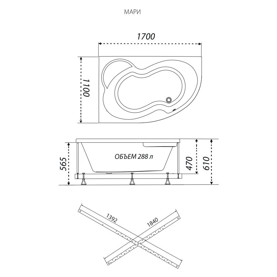 Ванна акриловая Тритон Мари 170*110, правая, Щ0000046124 — изображение 7