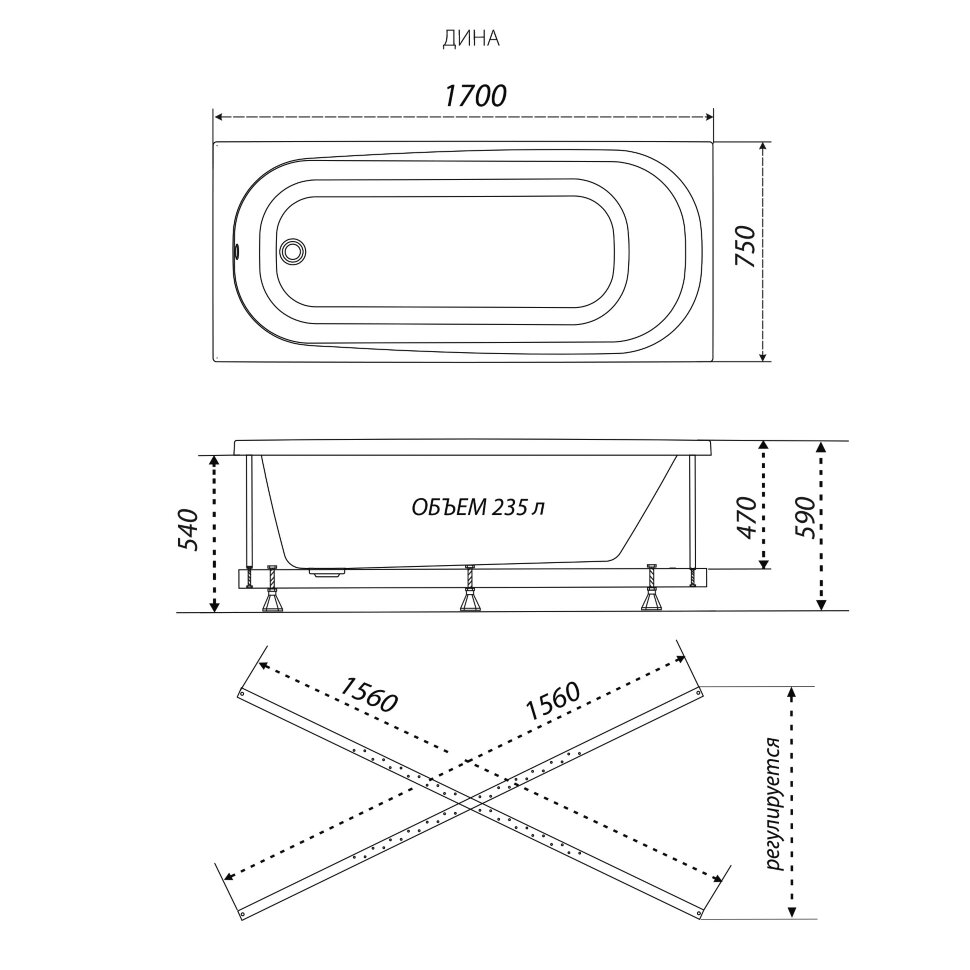 Ванна акриловая Тритон Дина 170*75, Щ0000050444 — изображение 8