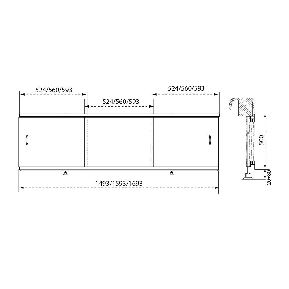 Фронтальный экран для ванн Тритон, раздвижной, 150 см, Щ0000049089 — изображение 5