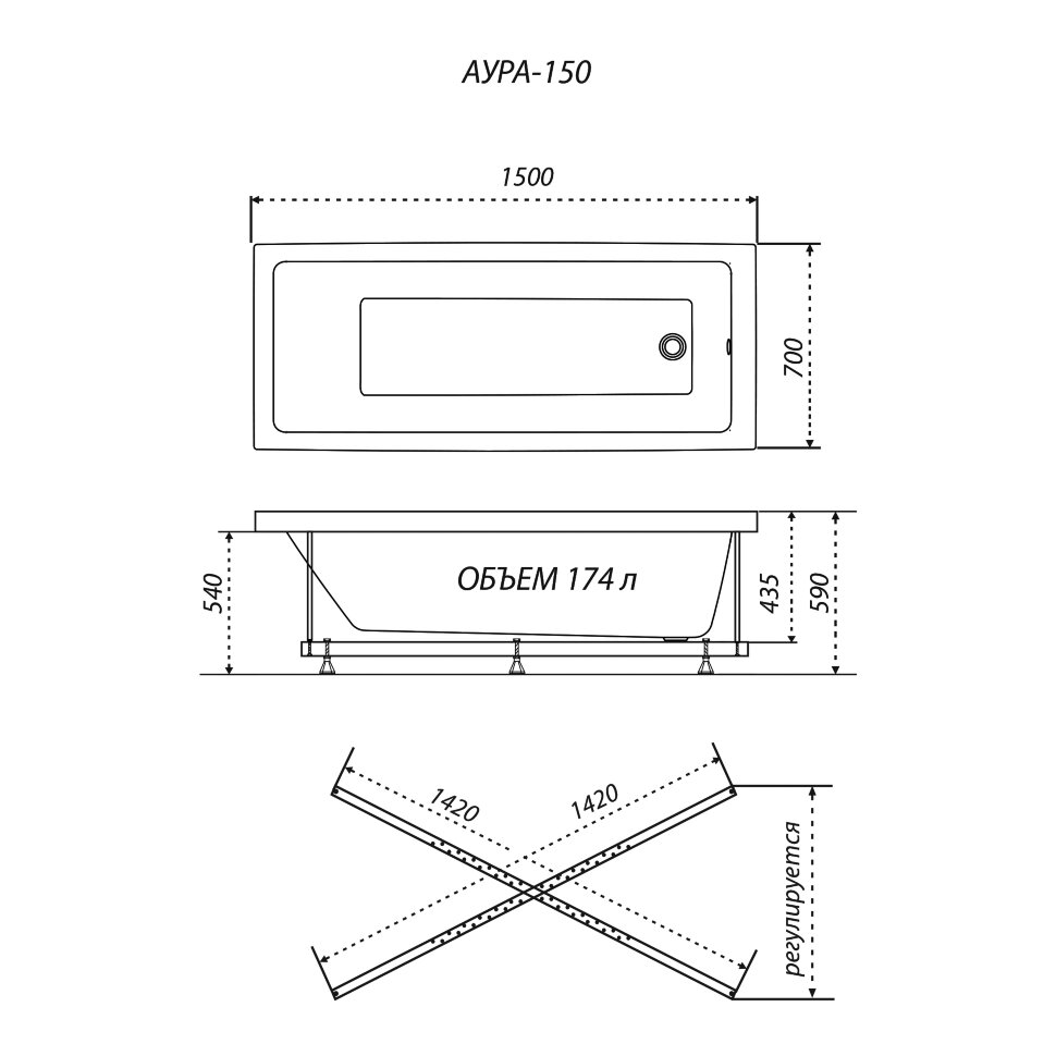 Ванна акриловая Тритон Аура 150*70, Щ0000042100 — изображение 6