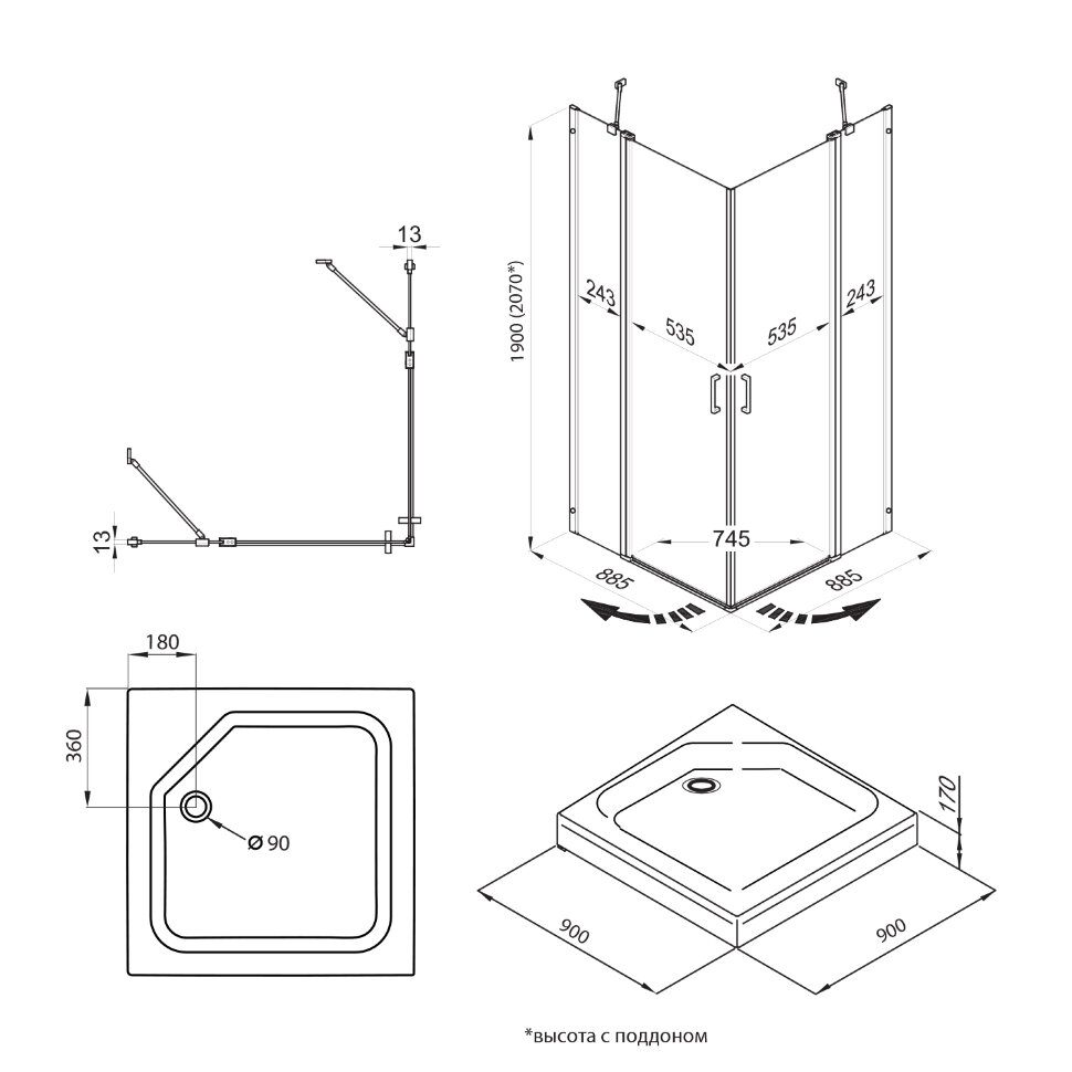Душевой уголок Тритон Тау-Блэк 90*90 прозрачное/чёрный, Щ0000054038 — изображение 5