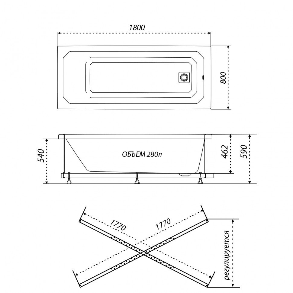 Ванна акриловая Тритон Прага 180*80, Щ0000049119 — изображение 8