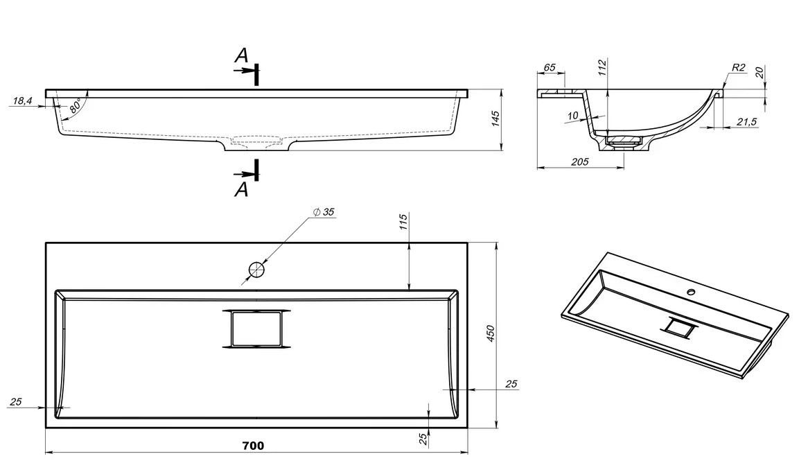 Умывальник Versalia Absolute 70, 4670142930389 — изображение 2