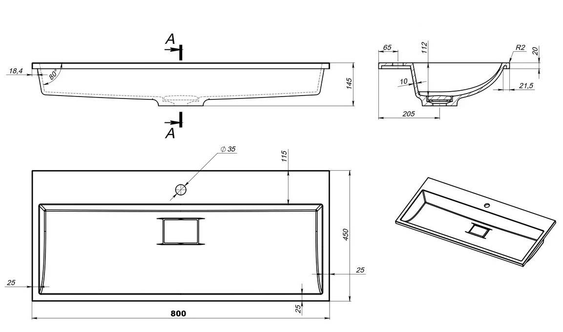 Умывальник Versalia Absolute 80, 4670142930273 — изображение 2