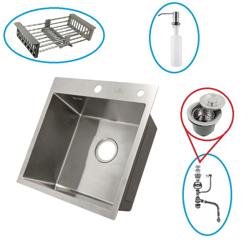 Кухонная мойка с сифоном, дозатором и коландером WISENT W35050/4 (сатин/матовая) — изображение 2