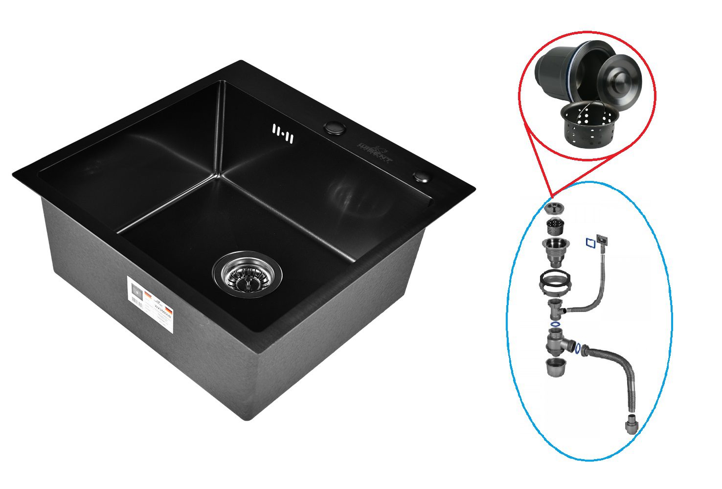 Кухонная мойка с сифоном WISENT W35050B/2 (графит/матовая) — изображение 3