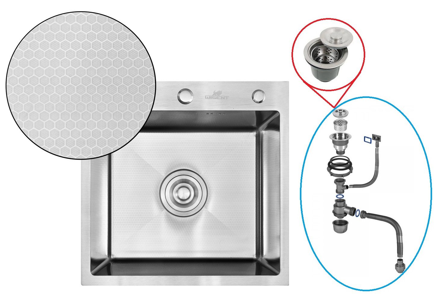 Кухонная мойка с сифоном WISENT W35050D/2 (сатин/матовая) — изображение 2